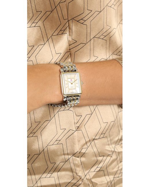 Michele Slim Deco Ii Two Tone Diamond Watch Dial Gold silver in
