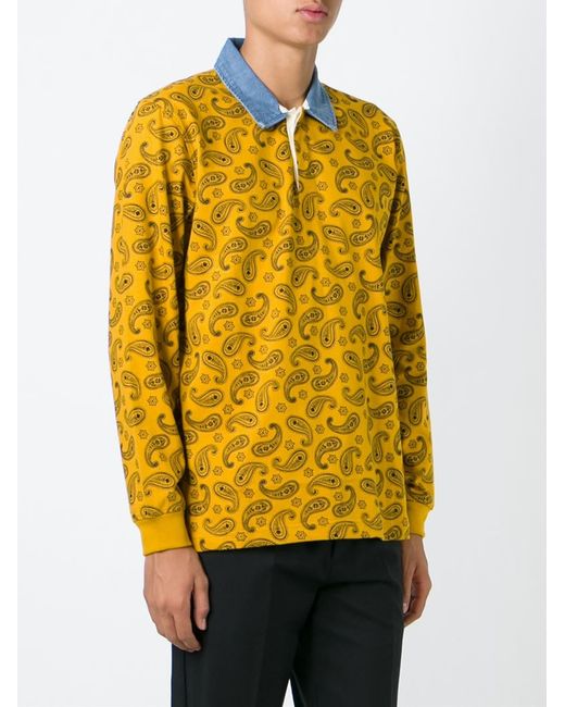 Stussy Paisley Print Long Sleeve Polo Shirt in Yellow for Men | Lyst