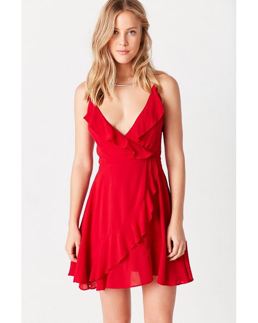 Kimchi Blue Sabina Ruffle Wrap Mini Dress in Red Lyst
