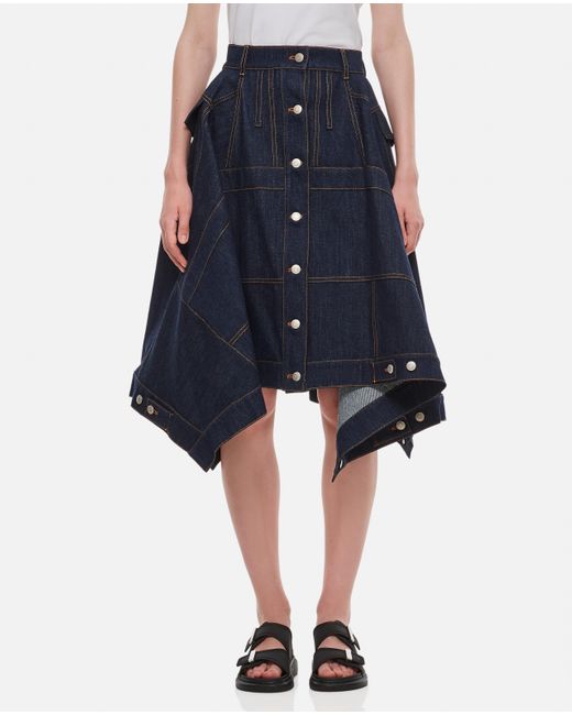 Alexander McQueen Asymmetric Denim Skirt in Blue | Lyst