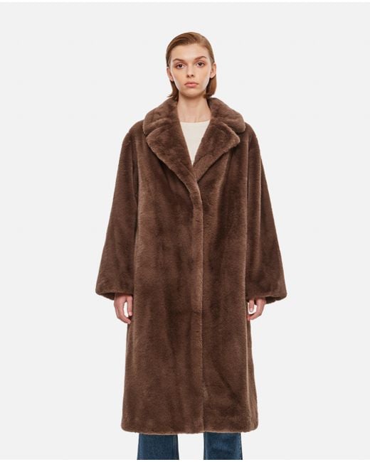 Stand Studio Maria Soft Faux Fur Long Coat in Brown | Lyst
