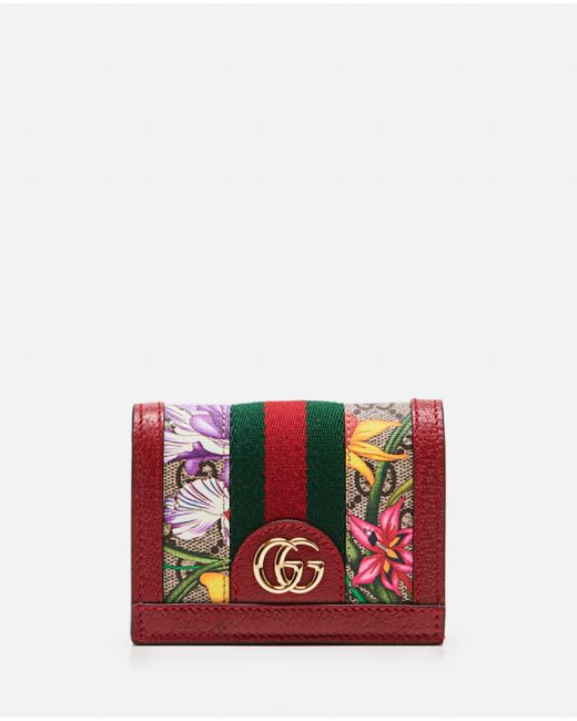 Gucci Leather Flora Print Wallet in Red 