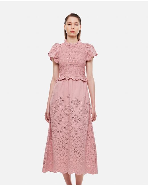 sea smocked sequin midi gown
