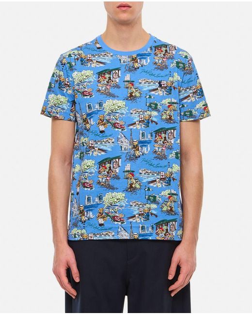 T-shirt In Cotone Con Stampa di Polo Ralph Lauren in Blue da Uomo