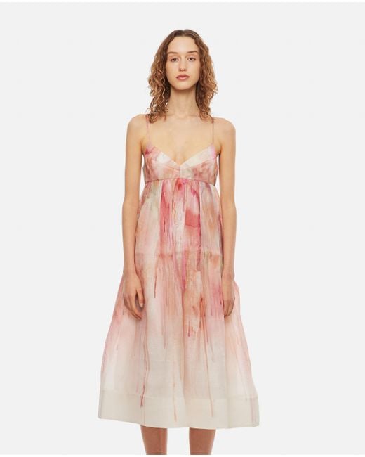 Zimmermann Dancer Empire Linen And Silk Dress in Pink Lyst