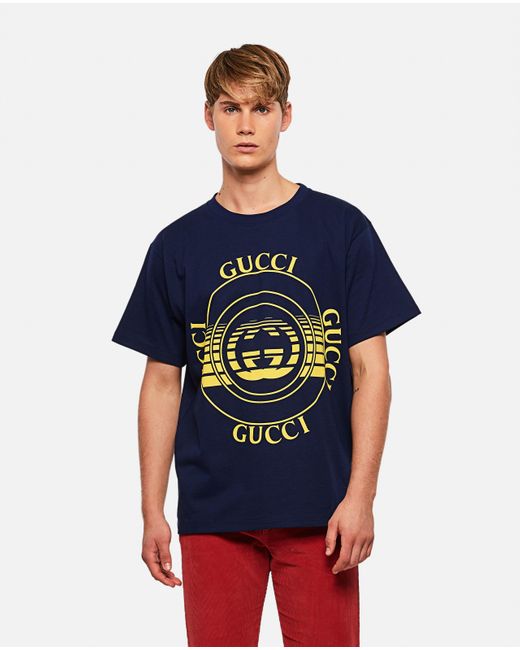 T-shirt oversize con stampa disco di Gucci in Blue da Uomo