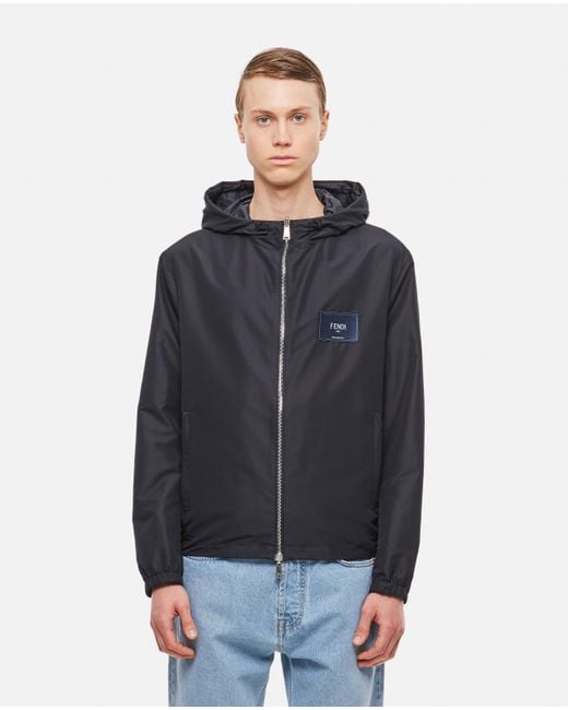 Fendi Zipped Windbreaker Jacket in Black for Men | Lyst UK