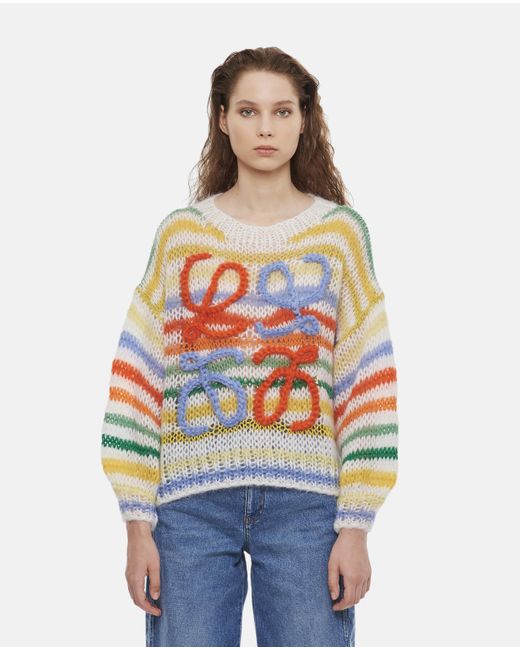 Loewe Striped Embroidered Mohair Sweater in White | Lyst
