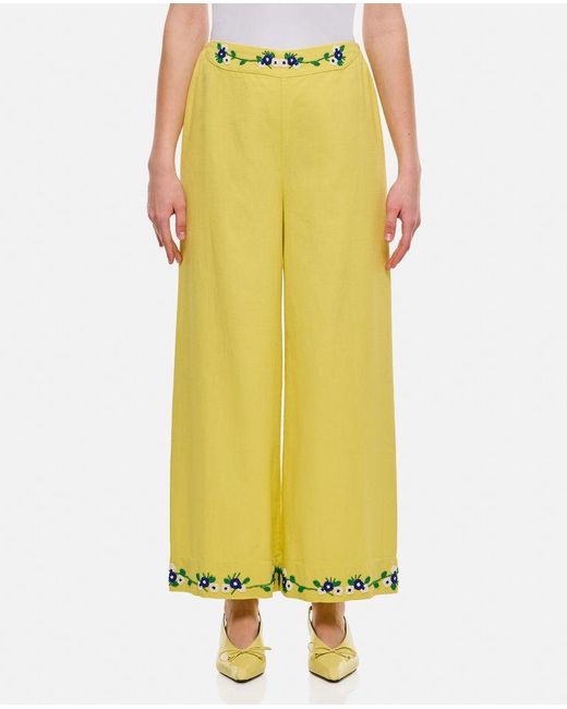 Pantaloni In Cotone Cicoria Con Perline di Bode in Yellow