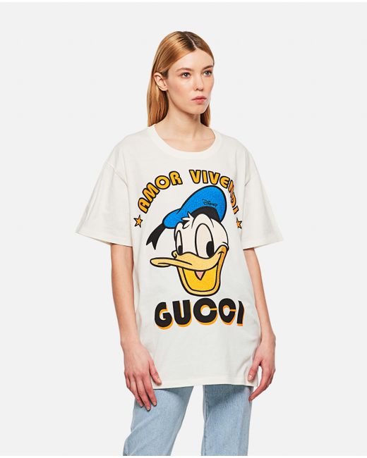Gucci Cotton Disney X Donald Duck T-shirt in Beige (Natural) - Lyst