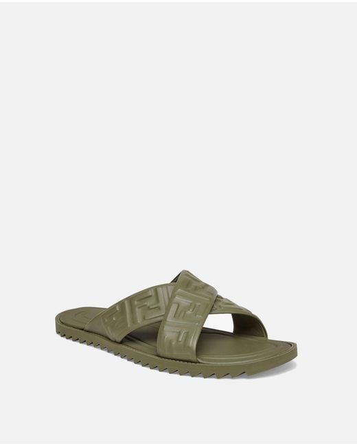 Fendi Leather Sandals Ff in Green for Men - Lyst