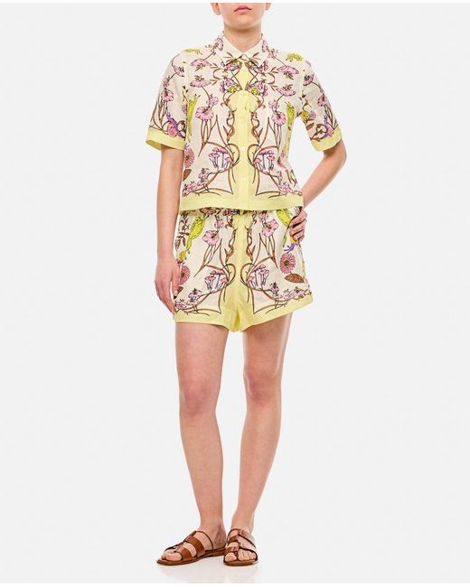 Shorts Camp In Lino Stampato di Tory Burch in Yellow