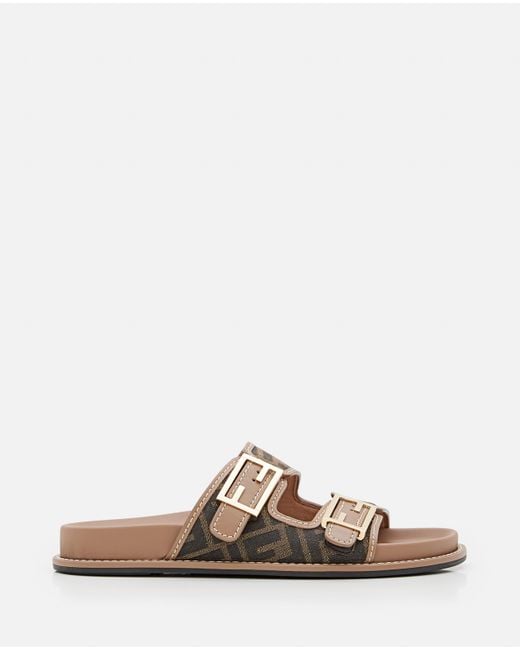 fendi feel brown ff fabric slides