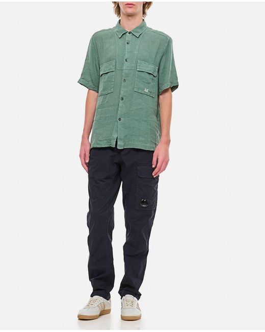 Camicia Manica Corta In Lino di C P Company in Green da Uomo
