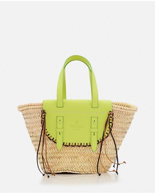 Tropicana Borsa Tote In Paglia E Pelle di CUBA LAB in Green