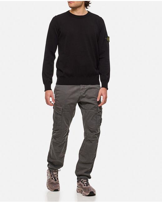 Maglione Girocollo Con Dettagli Impunturati di Stone Island in Black da Uomo
