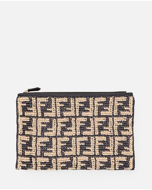 Fendi Leather Large Flat Raffia Pouch in Black Lyst UK