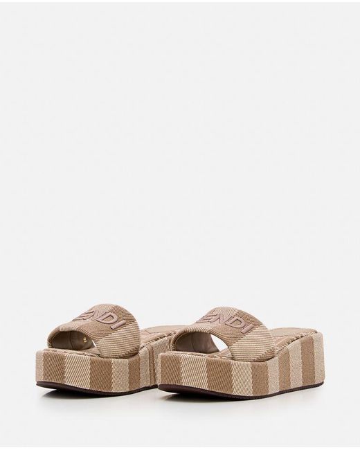 Sandali Jacquard Slide Con Platform di Fendi in Natural
