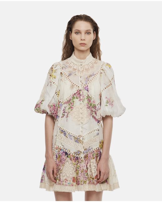 Zimmermann Jude Spliced Trim Mini Dress in White (Natural) Lyst