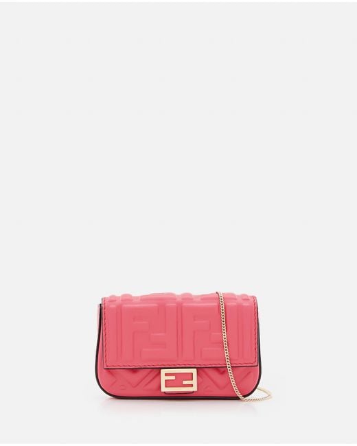 Fendi Embossed Leather Nano Baguette Charm in Pink | Lyst