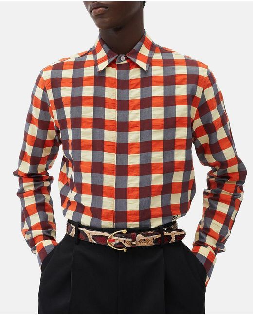 Camicia A Quadri di Bottega Veneta in Red da Uomo