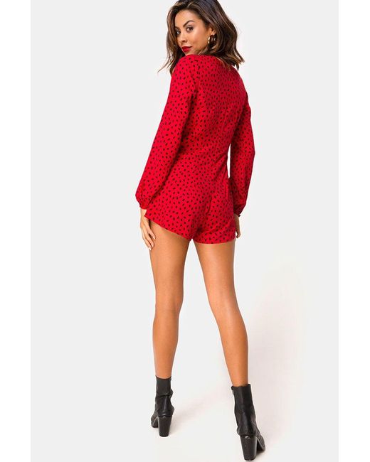 red front tie romper