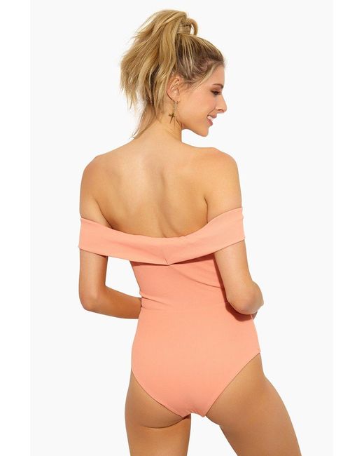 L Space Synthetic Anja Off Shoulder Lace Up One Piece Swimsuit In