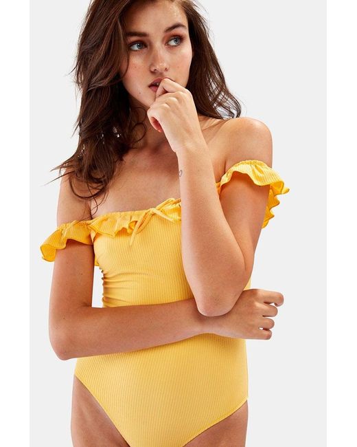 yellow ruffle swimsuit