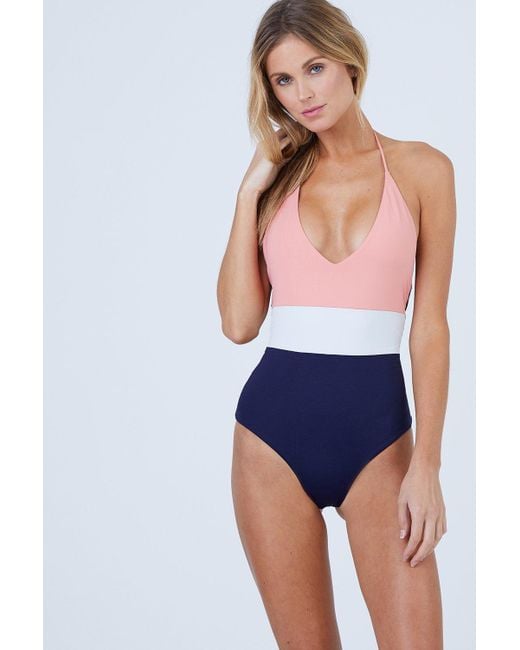 Tavik Synthetic Chase Reversible Color Block Halter One Piece