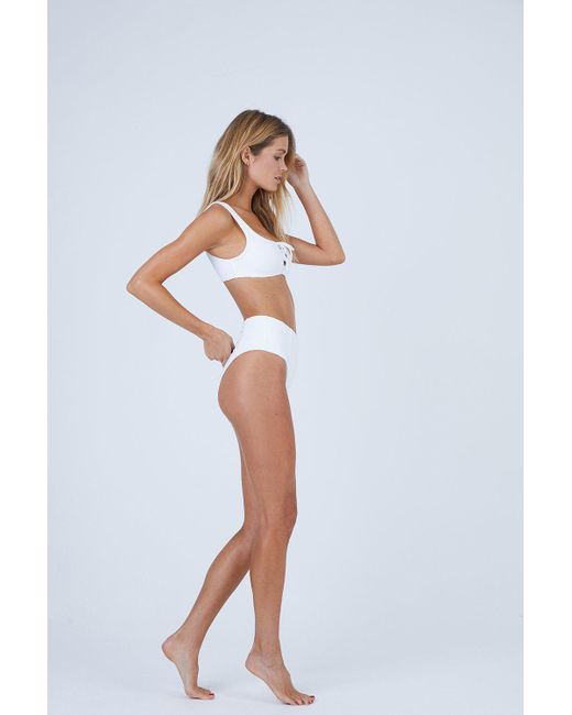 white high waisted ribbed bikini bottoms