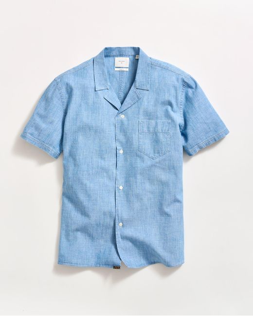 Billy Reid Blue Short Sleeve Chambray Camp Shirt for men