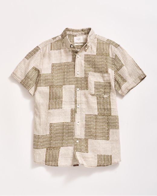 Billy Reid Natural Short Sleeve Brick Patchwork Tuscumbia Shirt Button Down for men