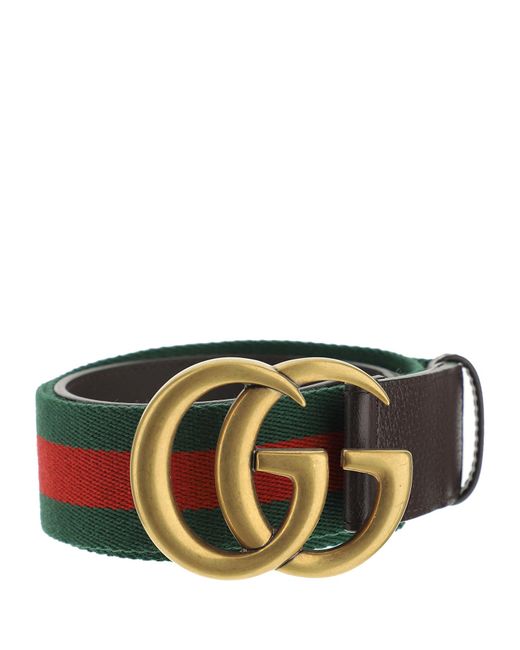 Gucci Leather Belt With Web Tape And GG Buckle in Brown | Lyst UK