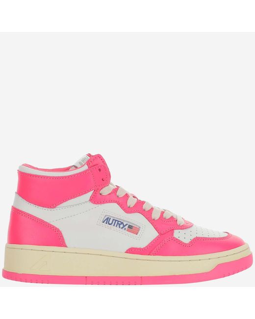 Autry Leather Medalist Bicolor Mid Sneakers in Pink | Lyst