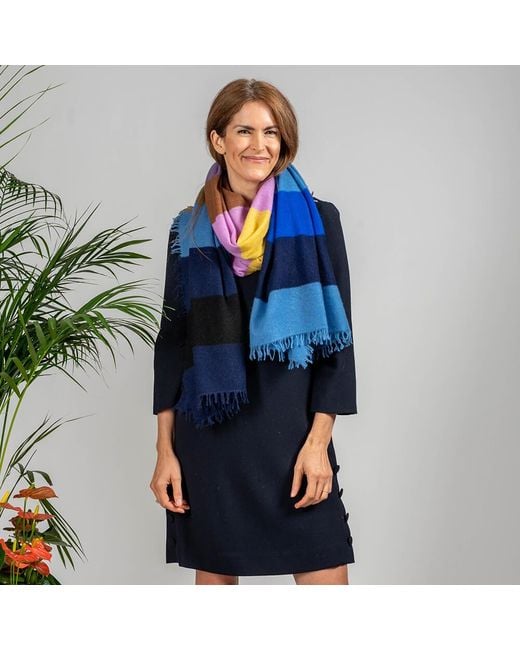 Black Accessories Blue Military Toned Striped Knitted Cashmere Scarf