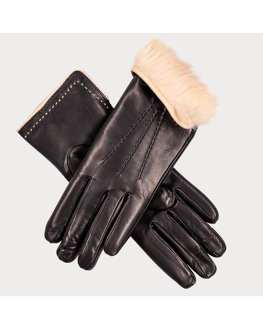 Black Accessories Black And Cappuccino Rabbit Lined Leather Gloves
