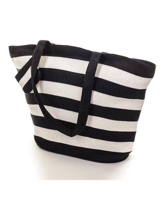Black Black And White Striped Beach Bag | Lyst Canada