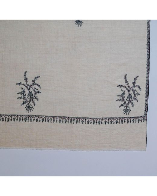 Black Brown Hand Embroidered Pashmina Cashmere Shawl - Ivory Floral