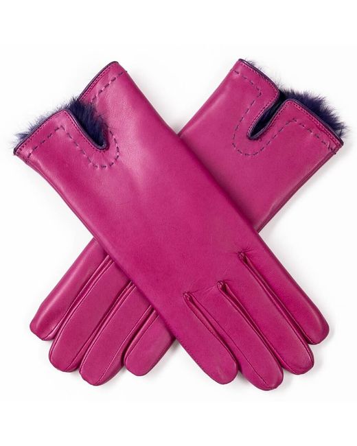 Black Accessories Purple Hot And Rabbit Fur Lined Leather Gloves