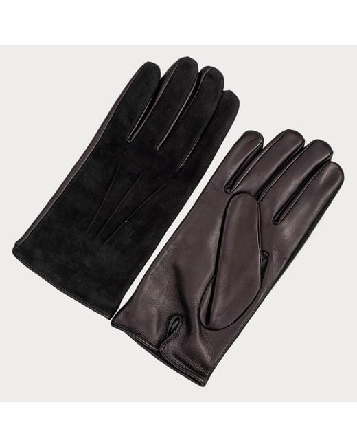 Black Accessories Black Suede And Leather Gloves