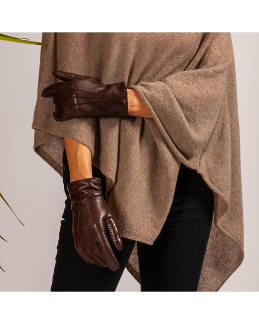 Black Accessories Brown Ladies Hand Stitched Cashmere Lined Leather Gloves
