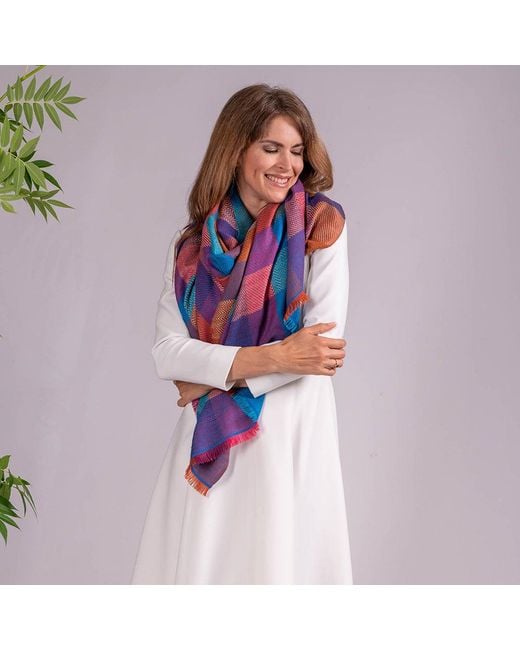 Black Accessories Blue Multicolour Check Pashmina Cashmere Shawl