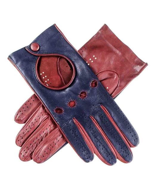 Black.co.uk Red Ladies Navy And Burgundy Leather Driving Gloves for men