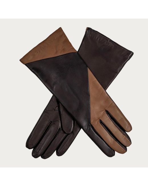 Black Accessories Black And Taupe Italian Leather Gloves Cashmere Lined