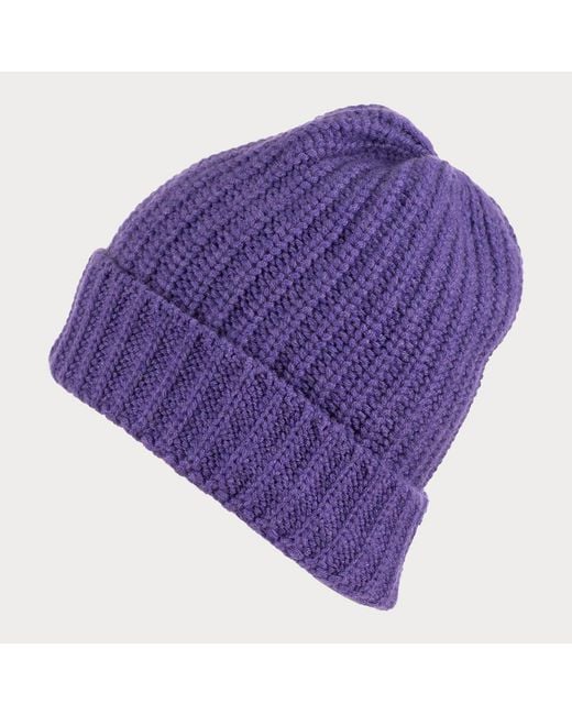 Black Accessories Purple Rib Knit Cashmere Slouch Beanie