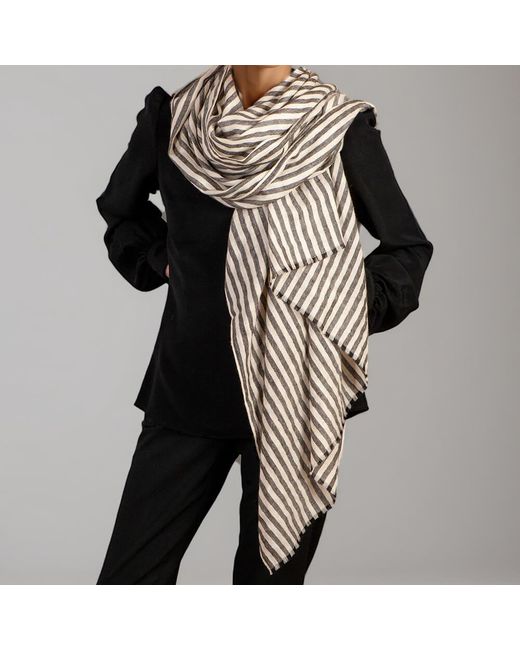 Black Accessories Black And Ivory Stripes Pashmina Cashmere Shawl