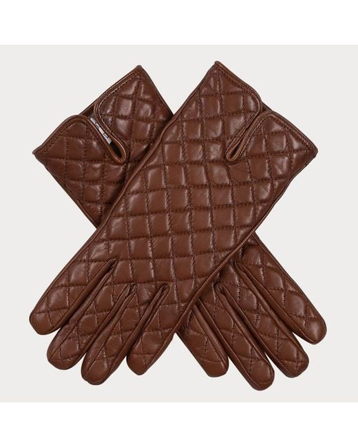 Black Hazelnut Brown Quilted Cashmere Lined Leather Gloves Lyst