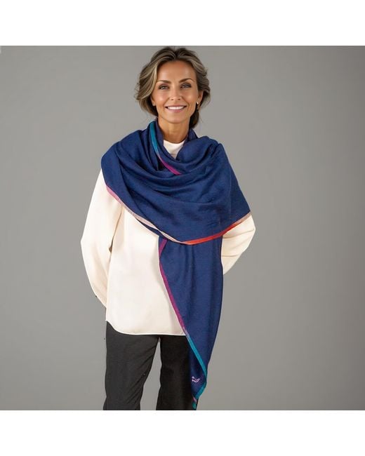 Black Accessories Blue Ikat Edged Pashmina Cashmere Shawl