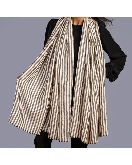 Black Accessories Black And Ivory Stripes Pashmina Cashmere Shawl