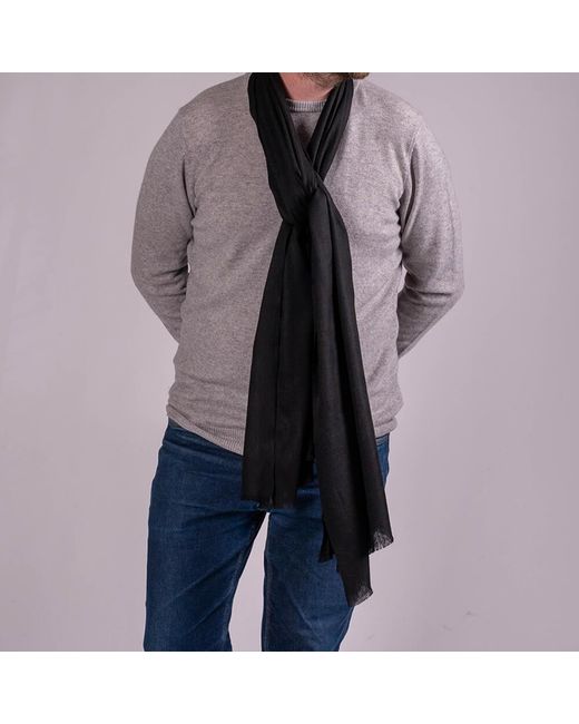 Black Black Classic Silk And Wool Scarf for men